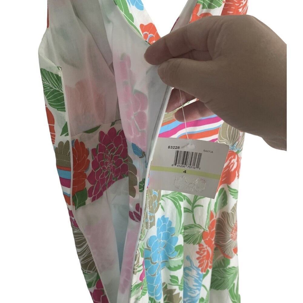 Donna Morgan Raffia Floral V Neck Cotton Sun Dress Womens Size 4 NWT $119 - Picture 13 of 14